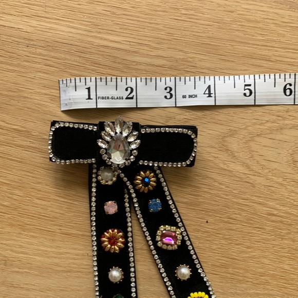 Velvet Bow Hair Barrette with Embellised Gemstones - Picture 7 of 8